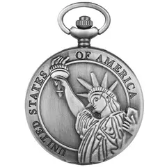 DAYOSHOP - Reloj Bolsillo Estatua De La Libertad Mas Estuche Mas Bateria