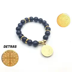 DAYOSHOP - Pulsera San Benito Cuarzo Lluvia De Plata Acero Proteccion Mas Estuche