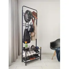 INDUHOGAR - Perchero zapatera recibidor metalico multifuncional 2 en 1