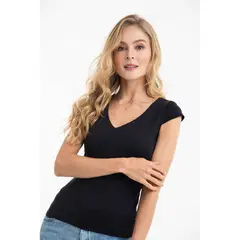 RAGGED - Basica escote v negro