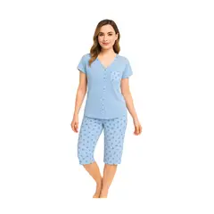 ROMANELLA - Set Pijama Capri para mujer Wendy Abierta Con Botones
