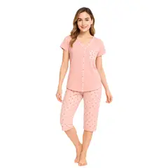ROMANELLA - Set Pijama Capri para mujer Wendy Abierta Con Botones