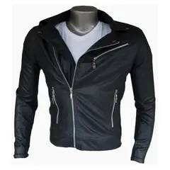 SYK - Chaqueta estilo chamarra para hombre hecha en cuerotex