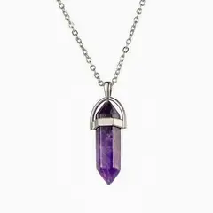 DAYOSHOP - Collar Cuarzo Amatista Violeta Cadena Acero Mas Estuche