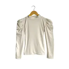 SYK - Blusa manga larga para mujer hombros altos Blanco.