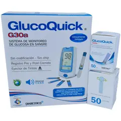 GLUCOQUICK - Combo glucometro g30a con 50 tiras 50 lancetas