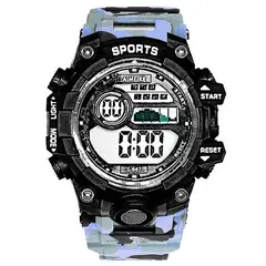 DAYOSHOP - Reloj Digital Resistente Al Agua Militar Camuflado Azul + Estuche