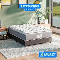 AMERICANA DE COLCHONES - Colchón con Base Cama Doble Firmeza Media Ortopédico Resortado con Pillow Non Flip 140 x 190 cm - 0% Interés a 3 o 6 Cuotas Pagando con tu CMR Banco Falabella
