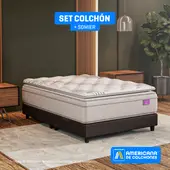 AMERICANA DE COLCHONES - Colchón con Base Cama Queen Firmeza Media Ortopédico Resortado con Pillow Non Flip 160 x 190 cm
