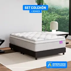 AMERICANA DE COLCHONES - Colchón con Base Cama Doble Firmeza Media Ortopédico Resortado con Pillow Non Flip 140 x 190 cm
