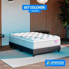 AMERICANA DE COLCHONES - Colchón con Base Cama Queen Firmeza Media Ortopédico Resortado con Pillow Non Flip 160 x 190 cm