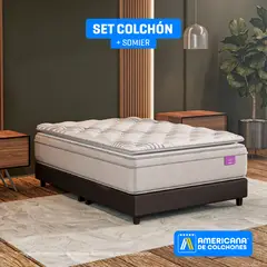 AMERICANA DE COLCHONES - Colchón con Base Cama Doble Firmeza Media Ortopédico Resortado con Pillow Non Flip 140 x 190 cm