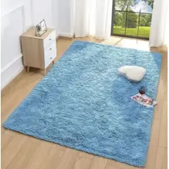 FEEL GREEN - Tapete alfombra peluda Azul claro - tapete de peluche - 100 × 150 cm