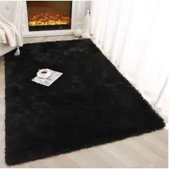 FEEL GREEN - Tapete alfombra peluda Negra - tapete de peluche - 100 × 150 cm