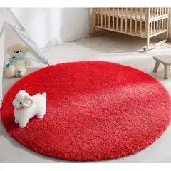 FEEL GREEN - Tapete alfombra peluda redonda Roja - tapete de peluche - 100 × 100 cm