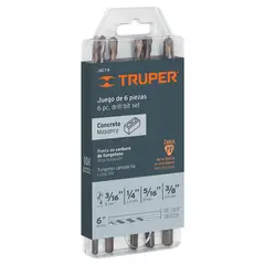 TRUPER - Juego De 6 Brocas Para Concreto Y Ladrillo 3/16" A 3/8"