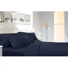 BEDLIFE - Juego De Sábanas Sencillo Azul Oscuro 1.800 Hilos