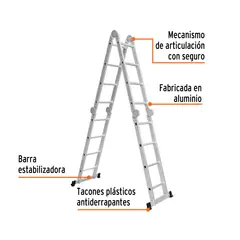 TRUPER - Escalera Articulada 16 Peldaños, Tipo I, Capacidad 200 Kg
