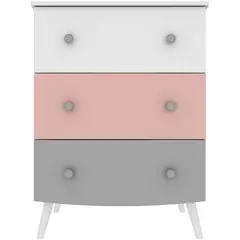 MULTI MOVEIS - Comoda 3 cajones blanco/gris/rosa para bebe