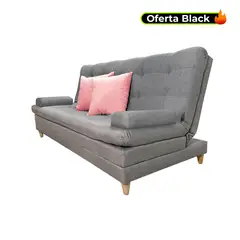 DECOLUM - Sofácama Tous 3 posiciones con brazos tela lino gris + cojines