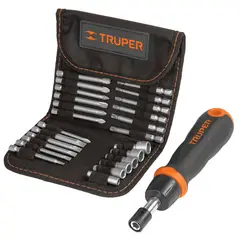TRUPER - Juego De Puntas Y Copas Con Destornillador Ratchet 24 Piezas