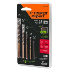 TRUPER - Juego De 5 Brocas Acero Rápido Para Metal, Madera Y Plástico