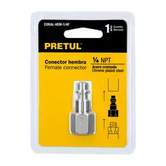 PRETUL - Conector Rápido Cromado De 1/4 Npt Para Compresor, Hembra