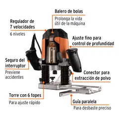 TRUPER - Ruteadora Profesional 1.200 W, 7 Velocidades Con Accesorios