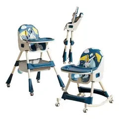 KIDSHOP - Silla Comer Bandeja Bebé 2 En 1 Plegable Mecedora Rueda Azul
