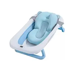 KIDSHOP - Banera Tina Plegable Para Bebe Con Termometro Cojin Malla Azul-