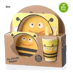 KIDSHOP - Set vajilla bebes bambu 5 piezas plato division abeja amarilla