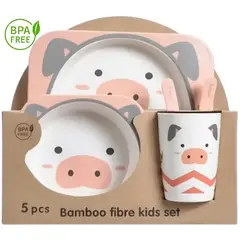 KIDSHOP - Set Vajilla Bambu 5 Piezas ZMD001 Cerdito