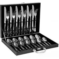 KIDSHOP - Juego cubiertos 24 piezas acero inoxidable caja negra