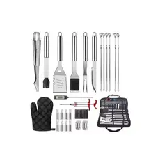 KIDSHOP - Utensilios bbq set x 29 piezas con maletín en aluminio color plateado