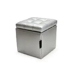 BANZAY - Baul Organizador Puff Individual 40x40 - Plateado