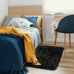 FEEL GREEN - Tapete alfombra peluda negra - tapete de peluche - 100 × 50 cm