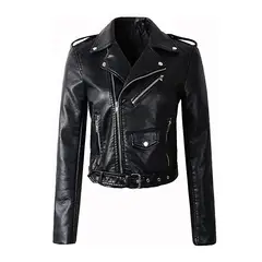 UBMD - Chaqueta Mujer Cuero PU Suave Motocicleta AM01 Negro.