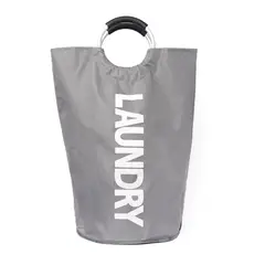 ESSENZA - Canasta de Ropa Sucia Gris Oscuro con Aros en Aluminio