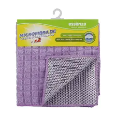 ESSENZA - Microfibra Cocina Con Estropajo Morado X 2 Unidades