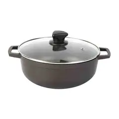 IMUSA - Caldero 30 cm aluminio fundido antiadherente con tapa de vidrio