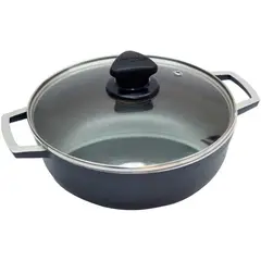 IMUSA - Caldero 22 cm aluminio fundido antiadherente con tapa de vidrio