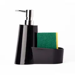 ESSENZA - Dispensador de Jabon Liquido 390ml Negro Soporte de Esponja