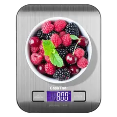 CASATUA - Balanza Gramera Bascula Digital Pesa Cocina Acero Inox 5 Kgs-