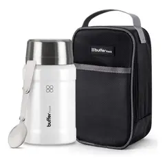 BUFFER FLASK - Termo Comida Y Liquido Buffer Multiproposito 800ml + Bolso - Crema.-