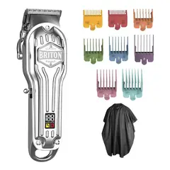 BRITON BARBER - Maquina Afeitadora Cortadora Pelo Inalambrica Briton+kitPro - Plateado-