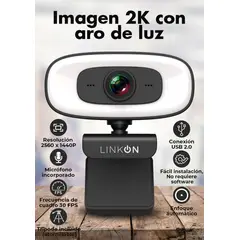 LINKON - Webcam Camara Web 2k Aro De Luz Microfono Tripode Cubrelente