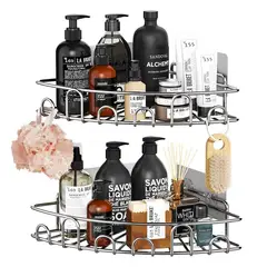 CASATUA - Esquinero Organizador Ducha Baño Adhesivo Set 2 Inoxidable - Plateado-