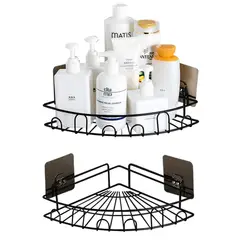 CASATUA - Esquinero Organizador Ducha Baño Adhesivo Set 2 Inoxidable - Negro-