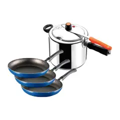 IMUSA - Combo Olla A Presion 7 Litros Securyplus + 3 Sartenes