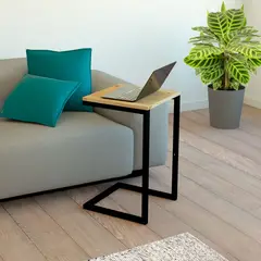 ALIK DISEÑO - Mesa Auxiliar Pc Metal y Madera Estilo Industrial 40x40cm Negro